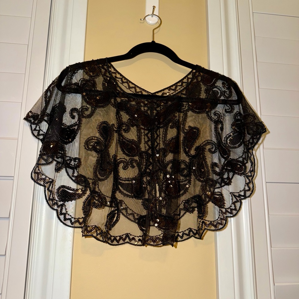 BNIP Sequin and Lace Shoulder Overlay Top